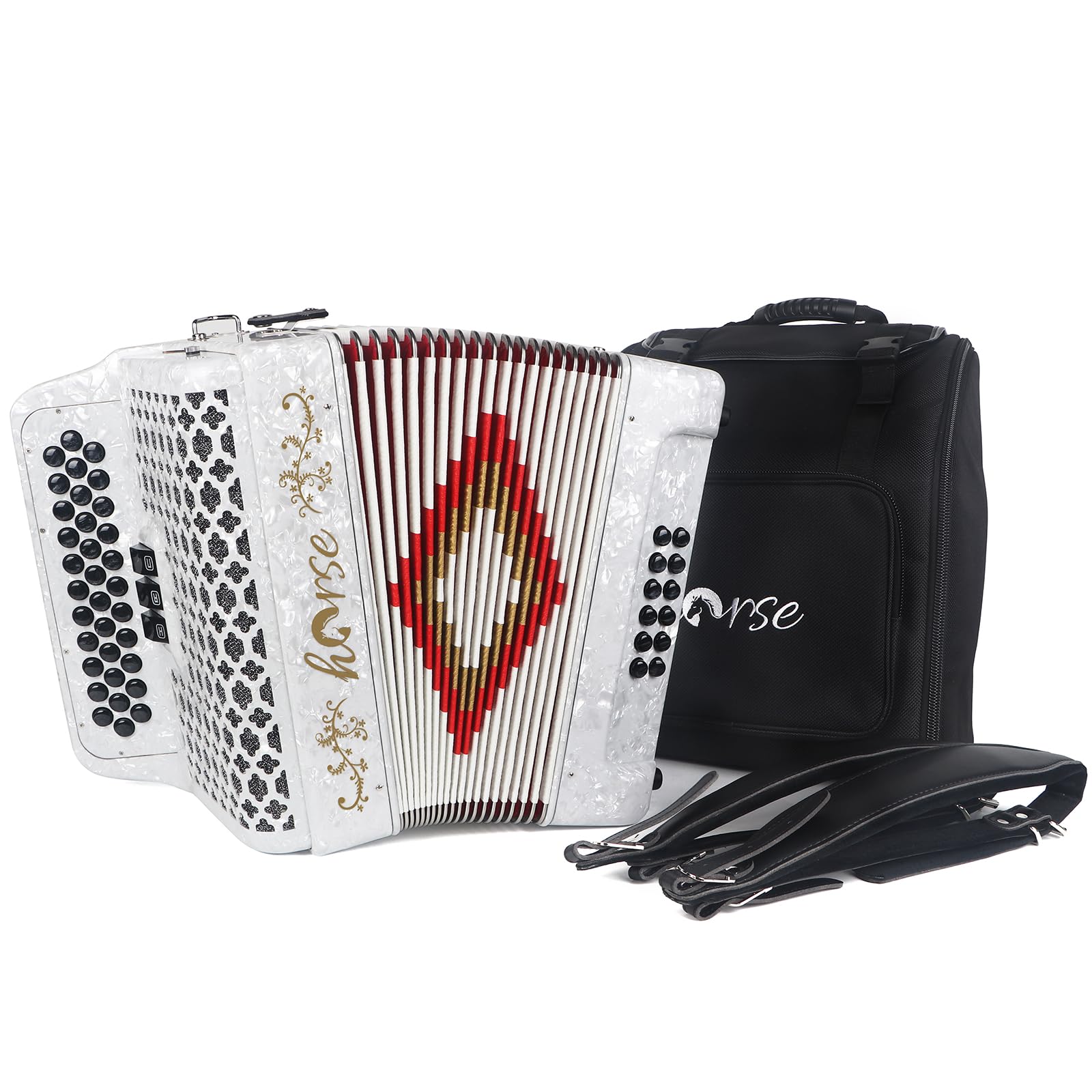 Amazon.com: Horse 34 Key Accordion, FBE 12 Bass 3 Row, Made of